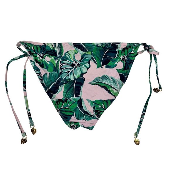 Tropical Print Swim Suit Sz. M Top & Bikini Bottom Pink Green Reversible Beach - Picture 9 of 10